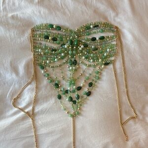 Green Beaded Top with Gold Accents